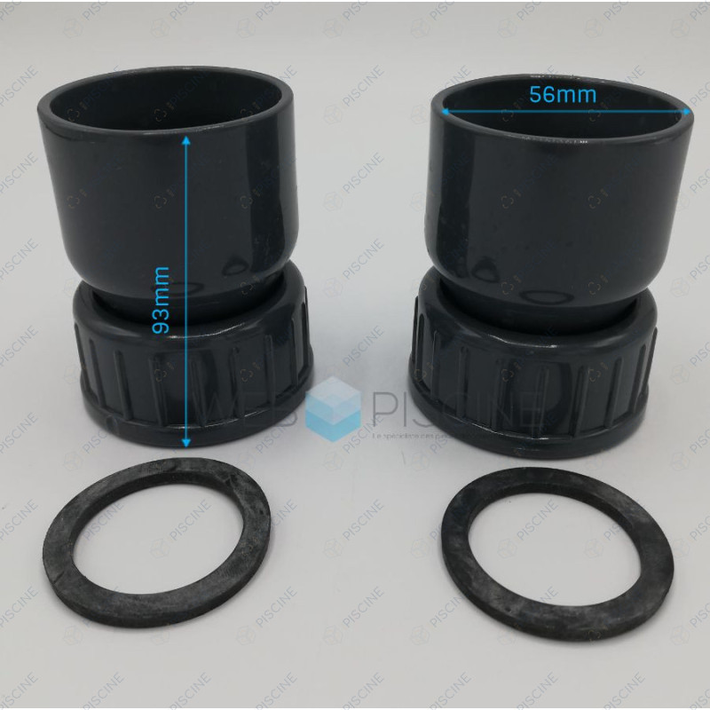 W20RDU00 - "JEU DE 2 RACCORDS DEMI-UNION 1\"1/2 50MM + JOINT (ZODIAC) -REMPLACE W20RDU"