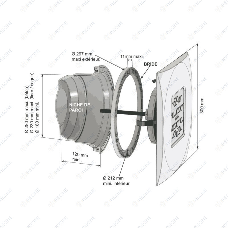 Projecteur 12 Leds blanches 3000 lumens Diamond Power sans niche et câble + kit adapt. universel (WELTICO) reference 65025LB30 Projecteur 12 Leds blanches 3000 lumens Diamond Power sans niche et câble + kit adapt. universel (WELTICO) reference 65025LB30