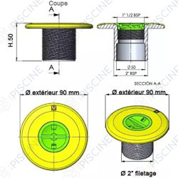 Prise balai béton standard Astralpool 50mm Prise balai béton standard Astralpool 50mm