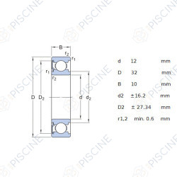 Roulement 6201 2RS C3 - 32x12x10 - (SKF) référence 6201-2RSH-C3