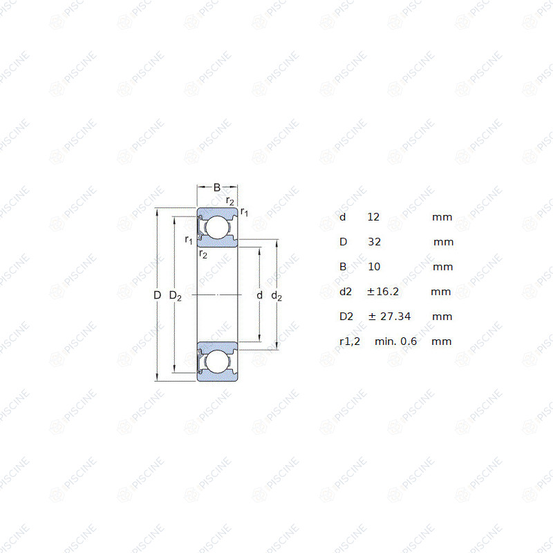 Roulement 6201 2RS C3 - 32x12x10 - (SKF) référence 6201-2RSH-C3