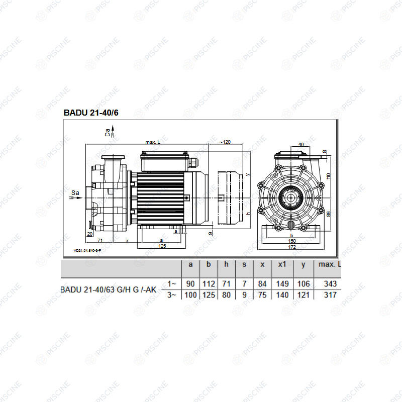 Pompe Badu 21-40/64HG (1) 0.75KW (Speck) - Réf. 2340.640.338