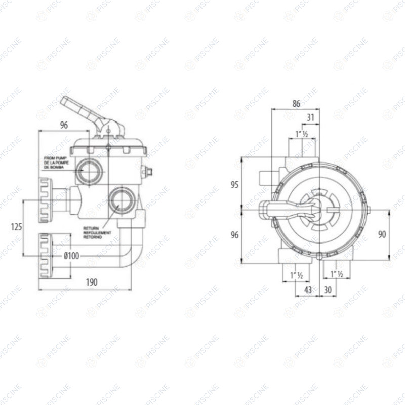 Vanne side 1"1/2 Filtre SAB Laminé - (HYDROSWIM) reference MPV15/M2WN Vanne side 1"1/2 Filtre SAB Laminé - (HYDROSWIM) reference MPV15/M2WN