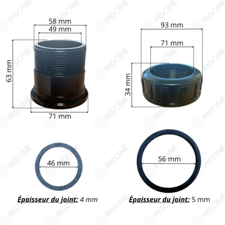 Raccord Droite Vanne multivoie piscine Noire 2'' ASTRALPOOL
