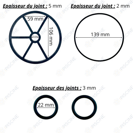 Kit joints (joint etoile, joint couvercle, 2 joints boisseau) Vanne 1 1/2'' Midas (SNTE) Vanne Top et Side 1''1/2 - 2'' - 3'' (a