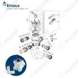 Vue éclatée vanne side 6 voies 1.5" (Emaux)