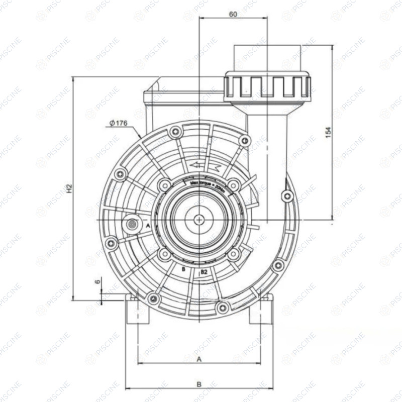 Pompe Sirem PBL type K 1.5 CV - 1350w sans raccords - circuit filtration - référence PBL1C80K1B Pompe Sirem PBL type K 1.5 CV - 1350w sans raccords - circuit filtration - référence PBL1C80K1B