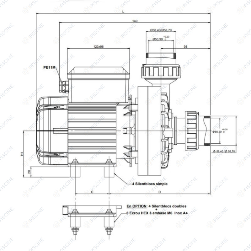 Pompe Sirem PBL type K 1.5 CV - 1350w sans raccords - circuit filtration - référence PBL1C80K1B Pompe Sirem PBL type K 1.5 CV - 1350w sans raccords - circuit filtration - référence PBL1C80K1B
