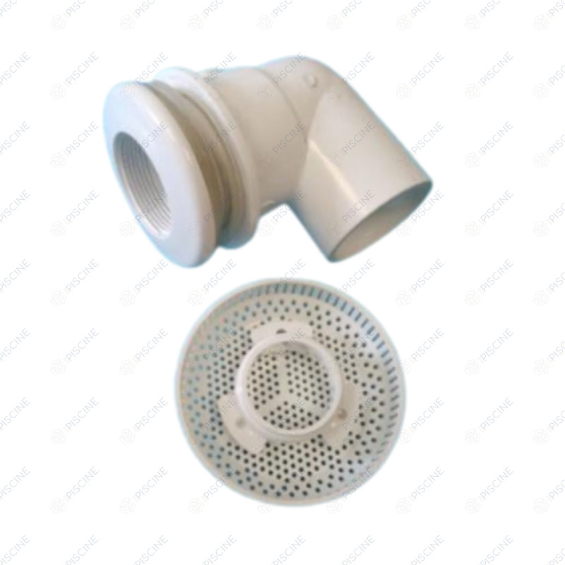 Bonde de fond Blanche Coude 90 Diamètre 50 avec Grille couvercle (Iberspa) - réf. RPOR0224